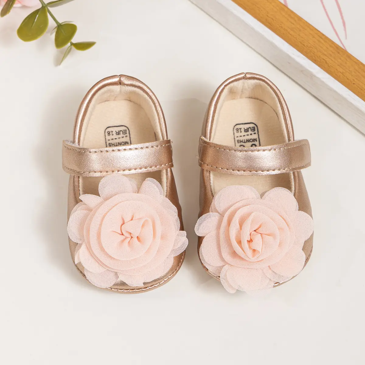 Princess Flower Velcro Baby Shoes Pink Gold β feature 8