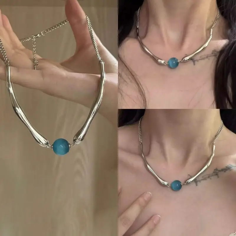 Blue Opal Punk Necklace for Women Mechanical Design — feature 1