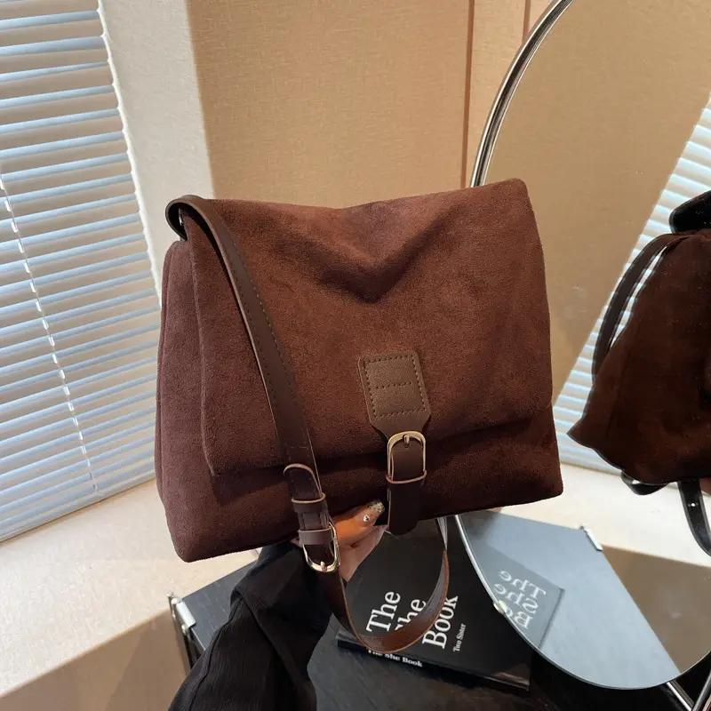 2024 Women's Retro Frosted Shoulder Bag Brown - Image 5