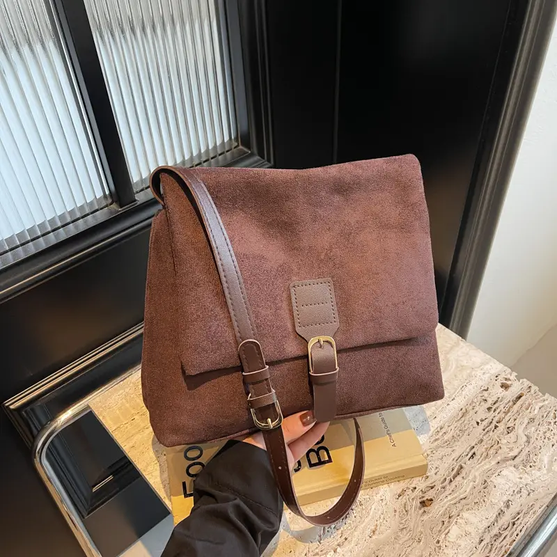 2024 Women's Retro Frosted Shoulder Bag Brown - Image 6