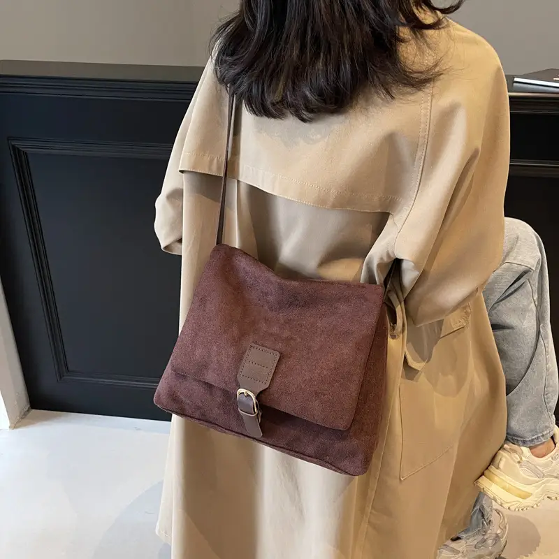 2024 Women's Retro Frosted Shoulder Bag Brown - Image 7