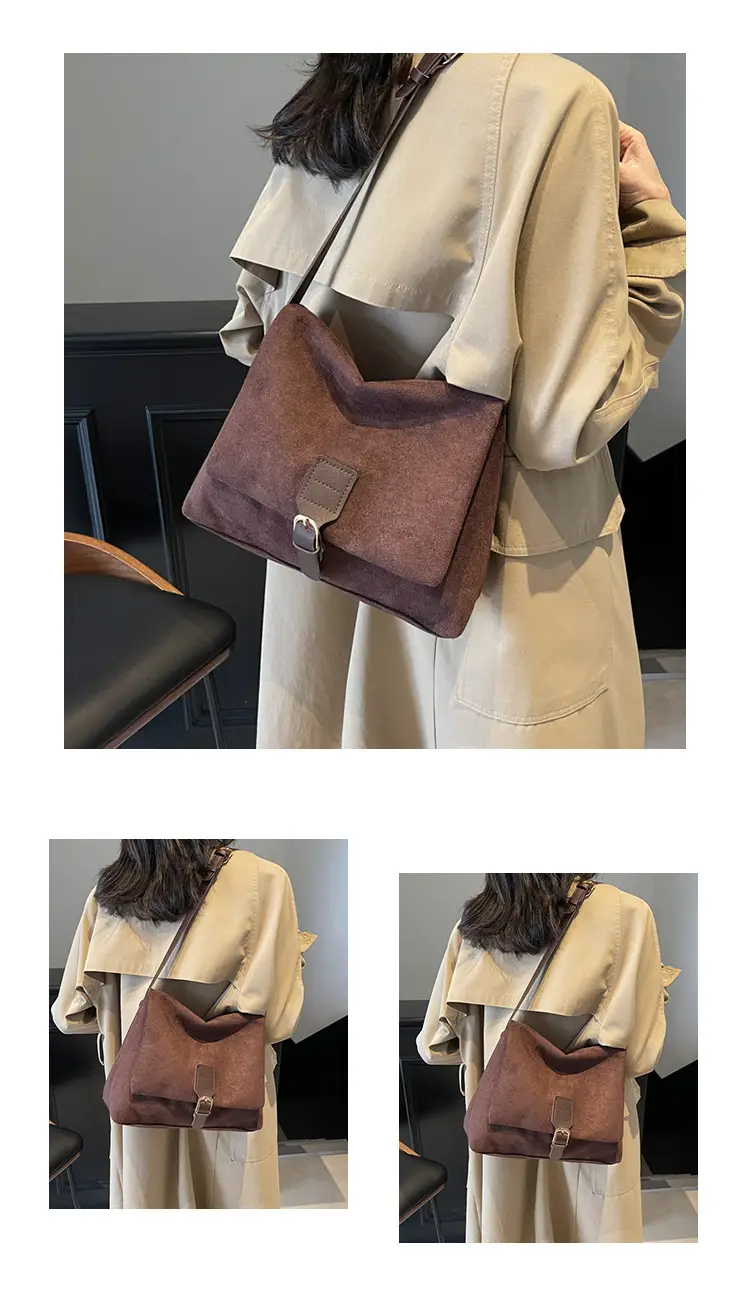 2024 Women's Retro Frosted Shoulder Bag Brown — feature 12