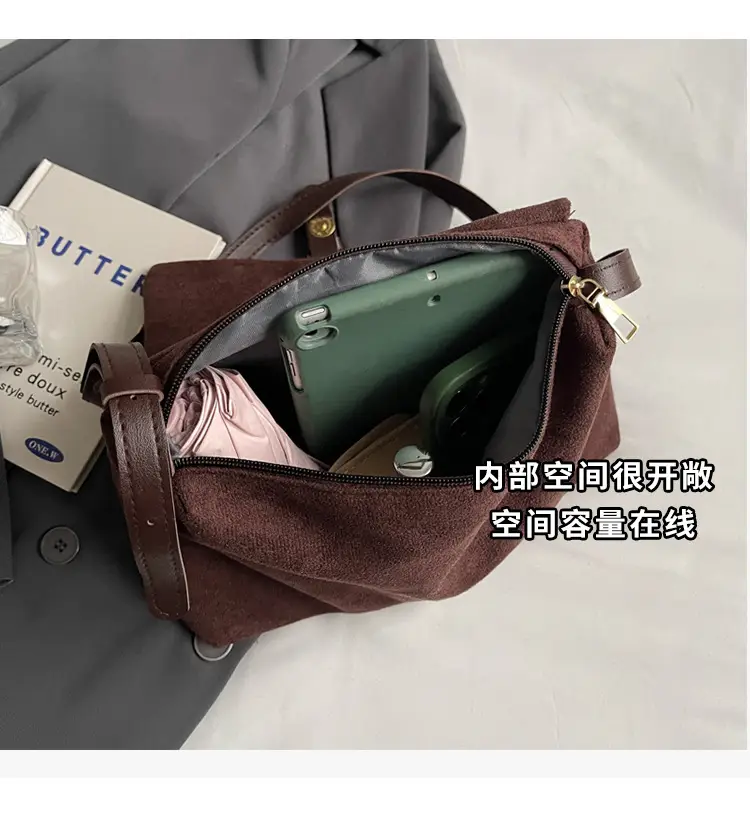 2024 Women's Retro Frosted Shoulder Bag Brown — feature 9
