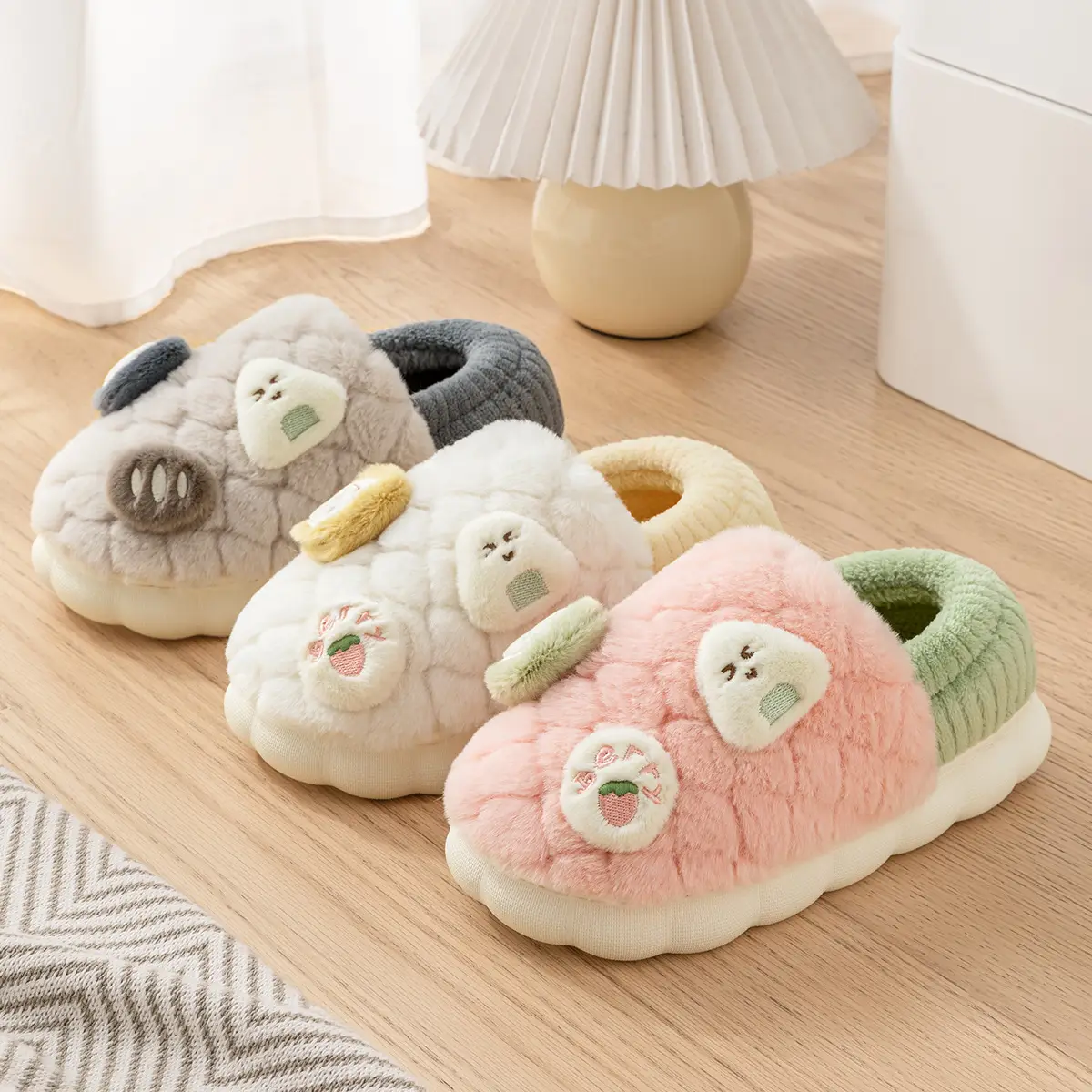Cute Rice Ball Cotton Slippers Women Winter 2025 - Image 13