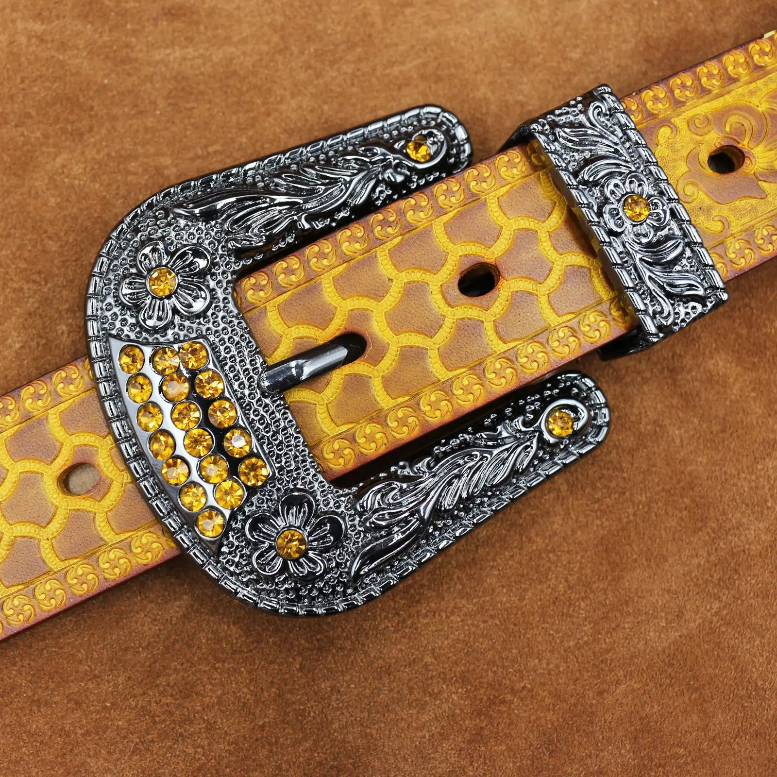 Vintage Men's Genuine Leather Belt with Ornate Buckle