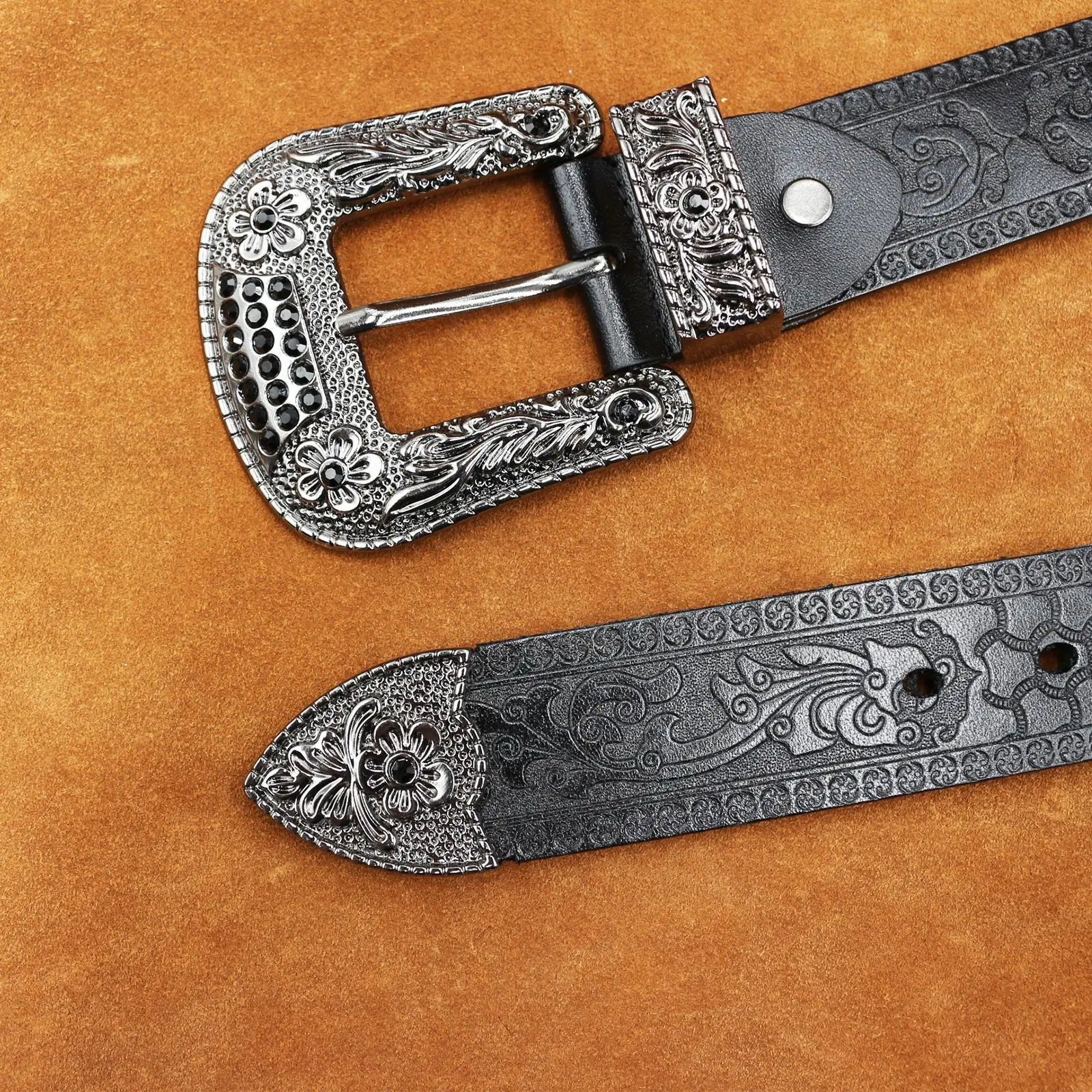 Vintage Men's Genuine Leather Belt with Ornate Buckle — feature 3