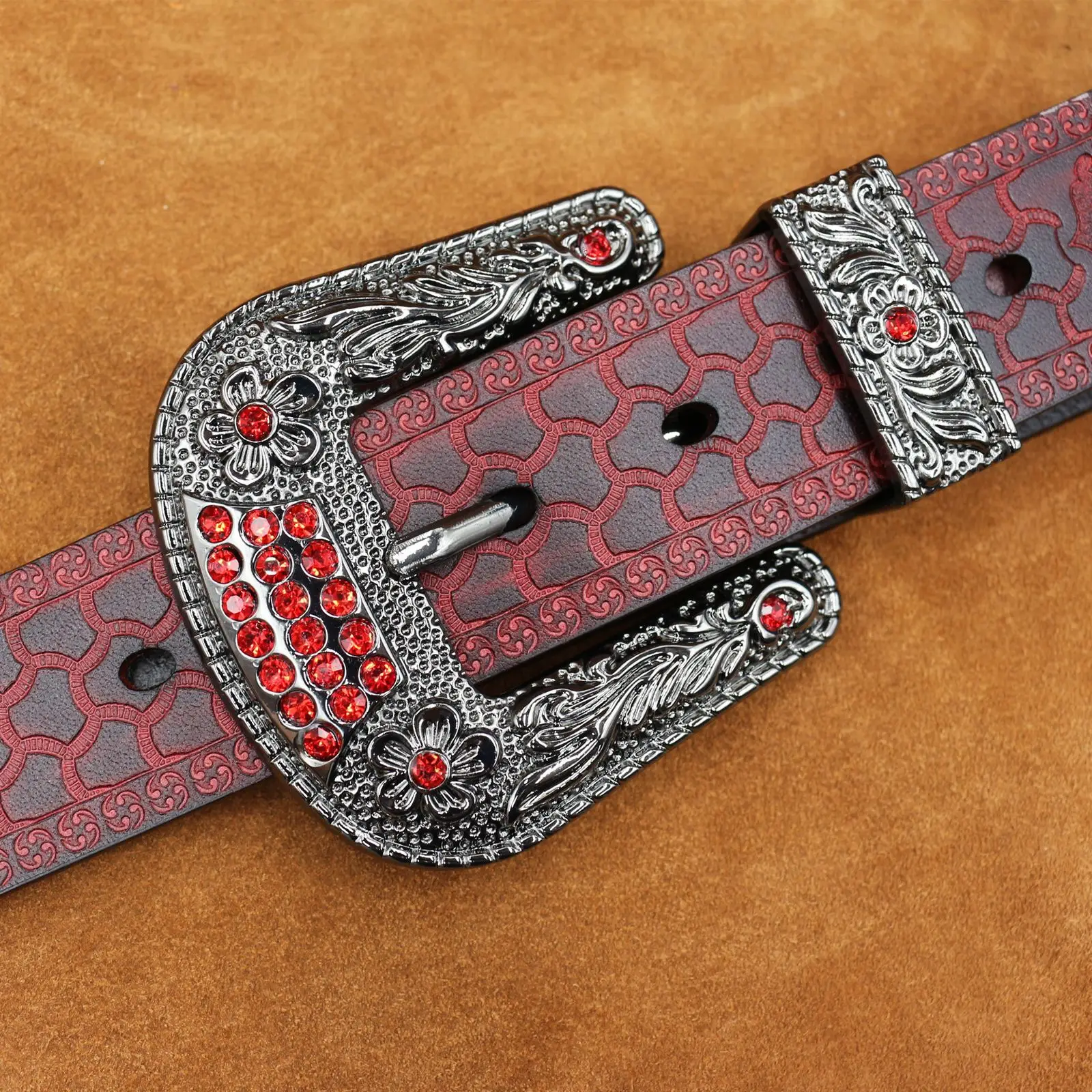 Vintage Men's Genuine Leather Belt with Ornate Buckle — feature 8