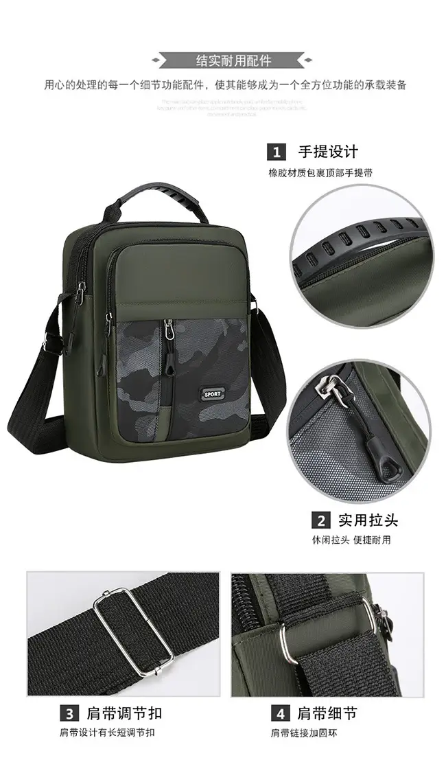 Men's Korean Style Multi-Purpose Shoulder Bag Black Camo — feature 6