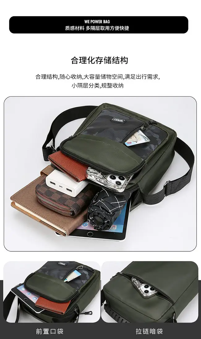 Men's Korean Style Multi-Purpose Shoulder Bag Black Camo — feature 9