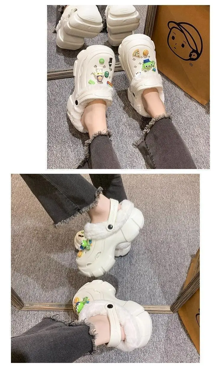 Cave Shoes Winter fleece-lined Detachable Women's Autumn and Winter Girls High Heel Cute Student Non-slip Cotton Slippers Winter fleece-lined — feature 10
