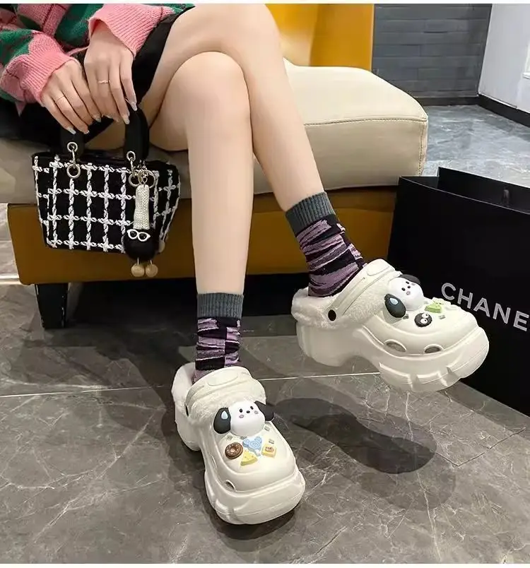 Cave Shoes Winter fleece-lined Detachable Women's Autumn and Winter Girls High Heel Cute Student Non-slip Cotton Slippers Winter fleece-lined — feature 15