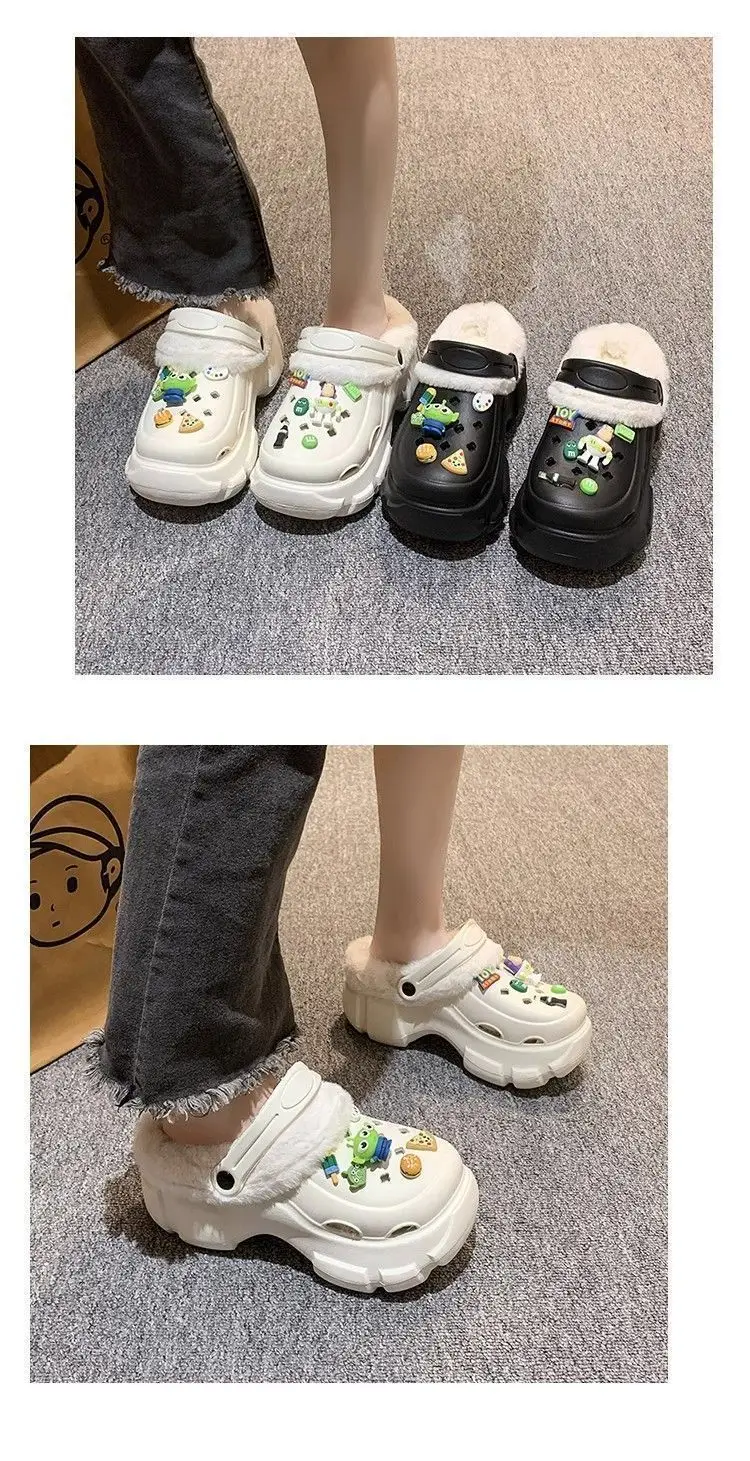 Cave Shoes Winter fleece-lined Detachable Women's Autumn and Winter Girls High Heel Cute Student Non-slip Cotton Slippers Winter fleece-lined — feature 5