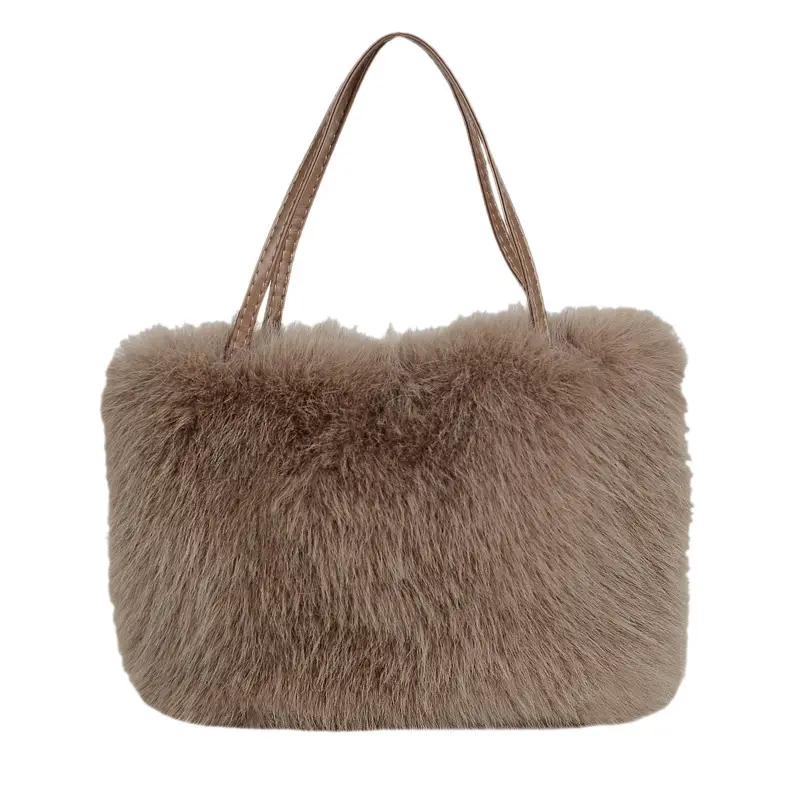 Faux Fur Plush Shoulder Bag Beige Winter Elegant - Image 10