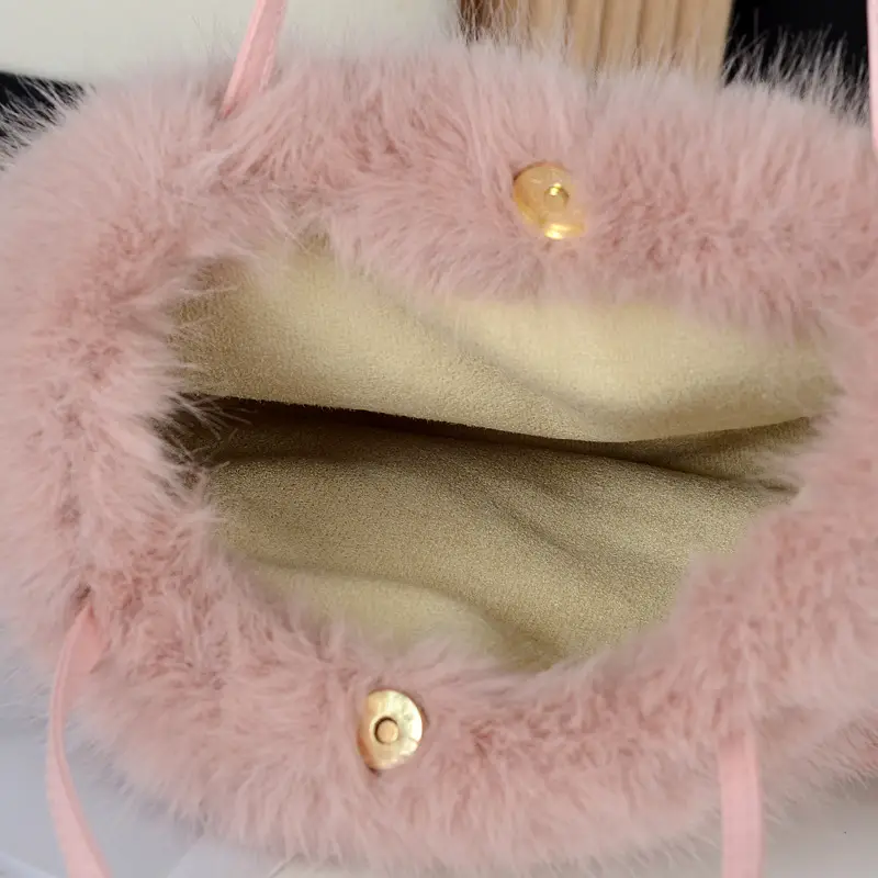 Faux Fur Plush Shoulder Bag Beige Winter Elegant — feature 11