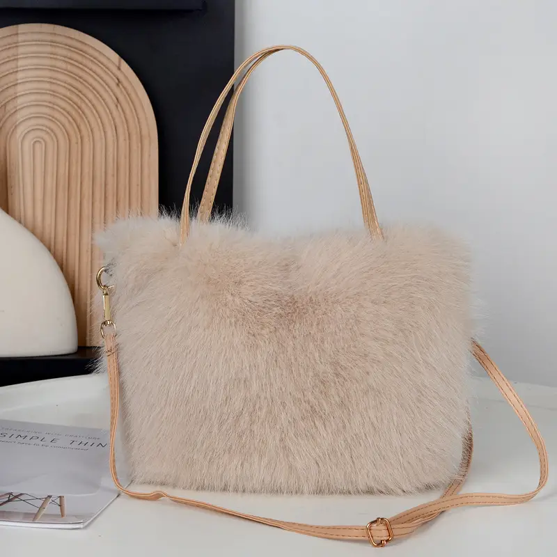 Faux Fur Plush Shoulder Bag Beige Winter Elegant — feature 13