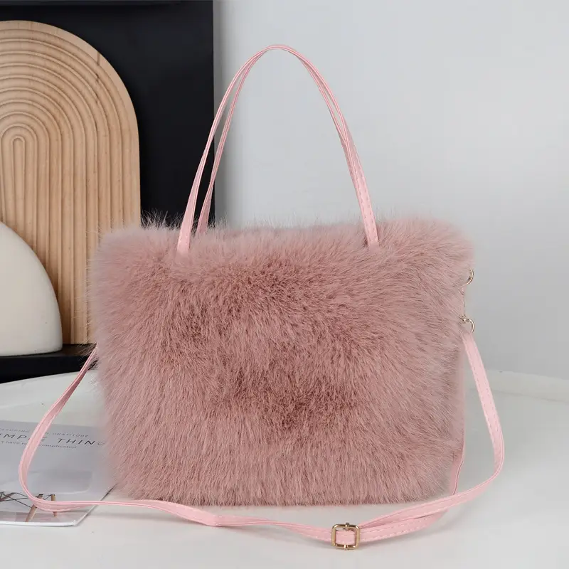 Faux Fur Plush Shoulder Bag Beige Winter Elegant — feature 14