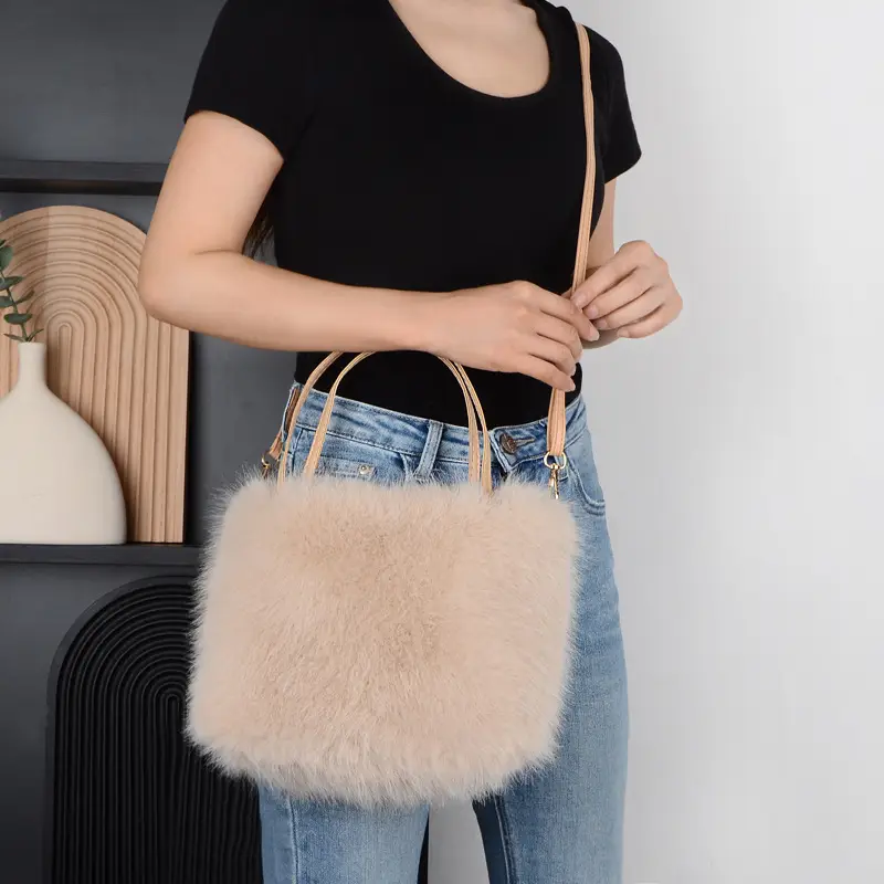 Faux Fur Plush Shoulder Bag Beige Winter Elegant — feature 4