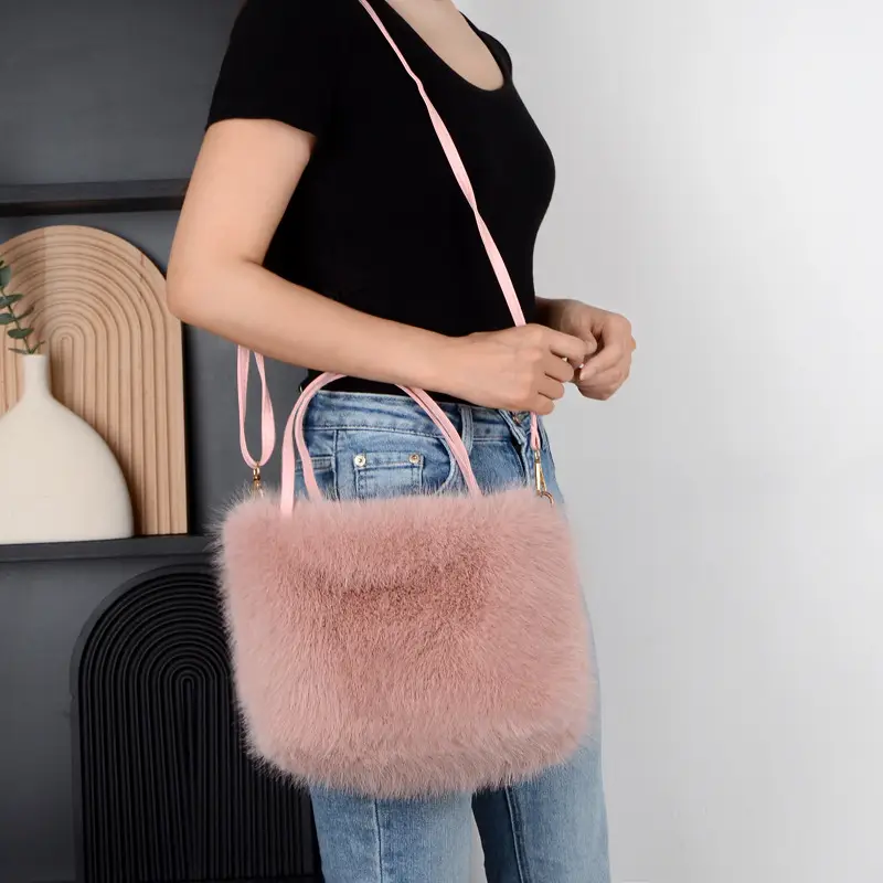 Faux Fur Plush Shoulder Bag Beige Winter Elegant — feature 6
