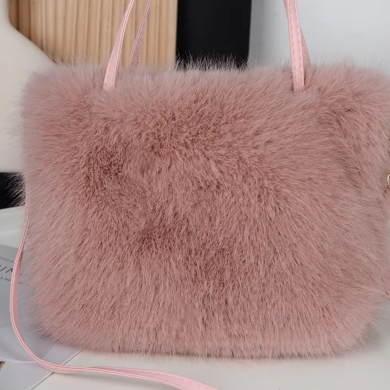 Faux Fur Plush Shoulder Bag Beige Winter Elegant — feature 7