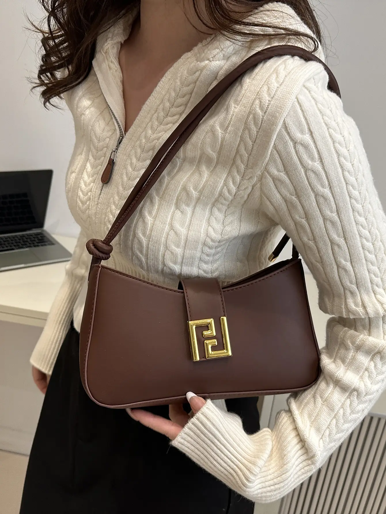Women's Brown Fendi Style Shoulder Crossbody Bag