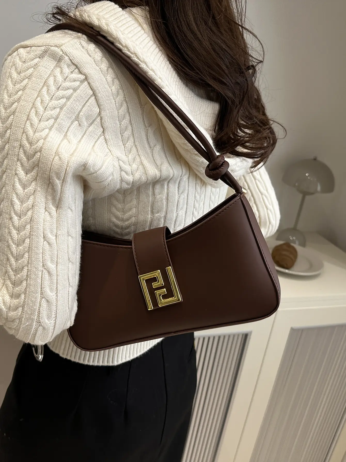 Women's Brown Fendi Style Shoulder Crossbody Bag