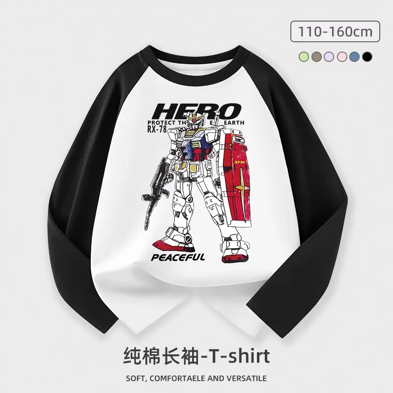 Children Cotton Long Sleeve T-Shirt Blue Robot Print - Image 4