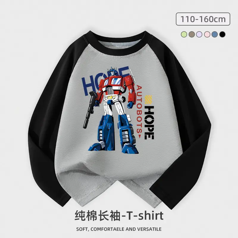 Children Cotton Long Sleeve T-Shirt Blue Robot Print - Image 9