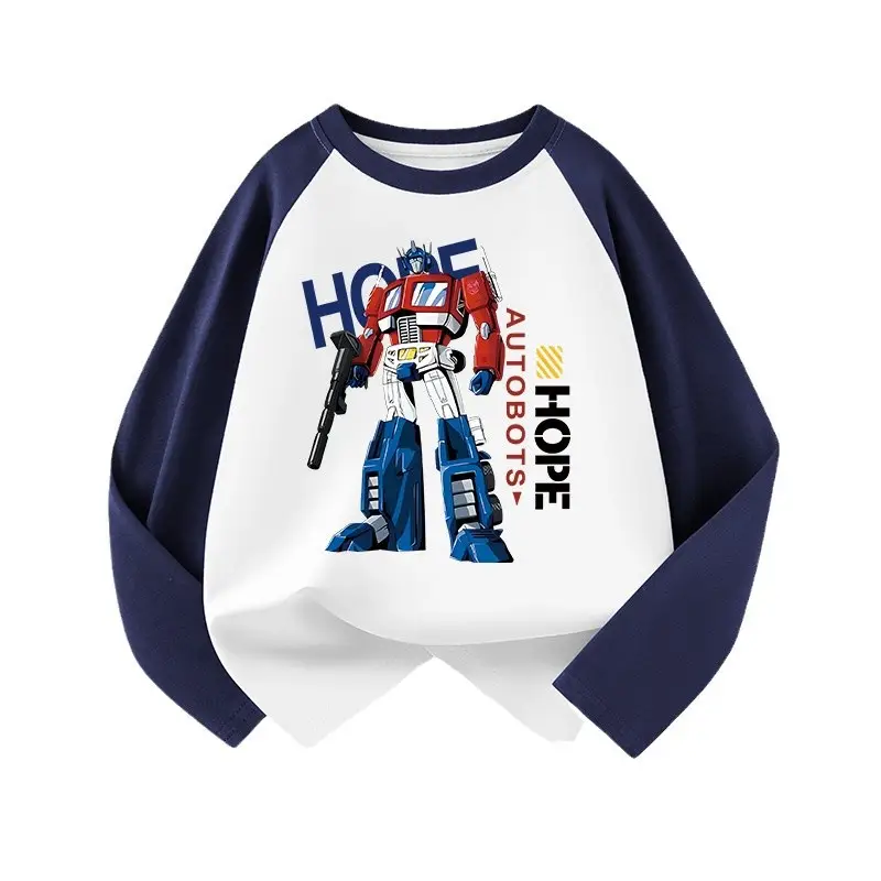 Children Cotton Long Sleeve T-Shirt Blue Robot Print - Image 12