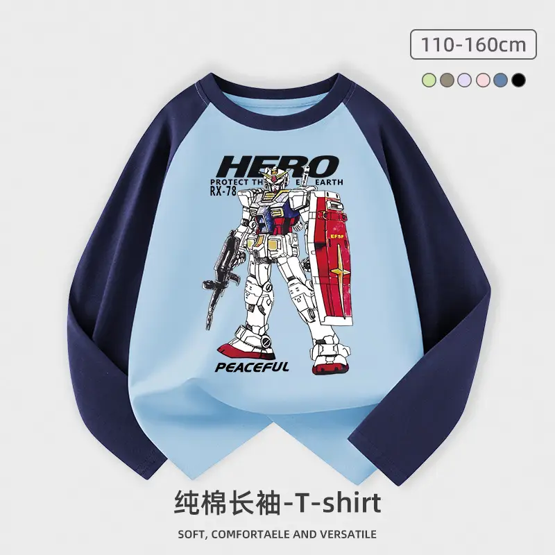 Children Cotton Long Sleeve T-Shirt Blue Robot Print - Image 6