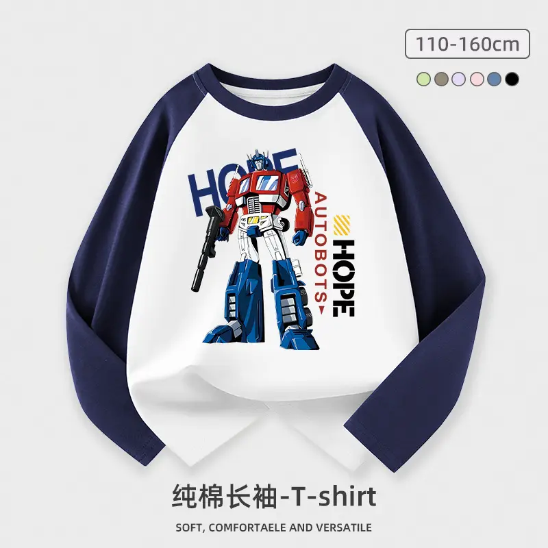 Children Cotton Long Sleeve T-Shirt Blue Robot Print - Image 7