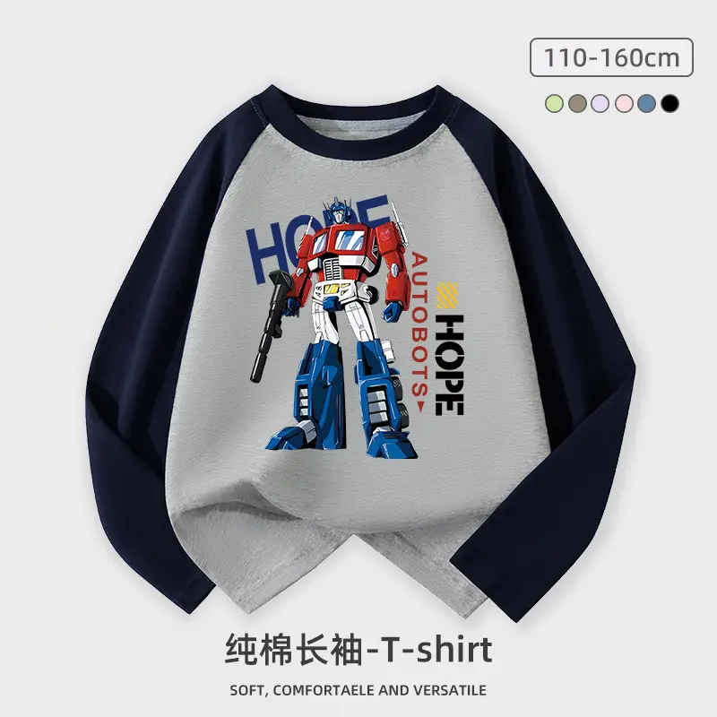 Children Cotton Long Sleeve T-Shirt Blue Robot Print - Image 8