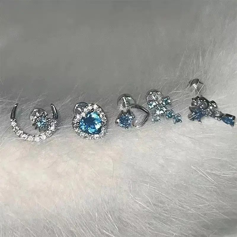 Blue Zircon Moon Love Ear Bone Nail Women's Light Luxury High-end Ear Accessories — feature 5
