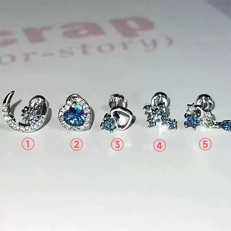 Blue Zircon Moon Love Ear Bone Nail Women's Light Luxury High-end Ear Accessories - Image 2