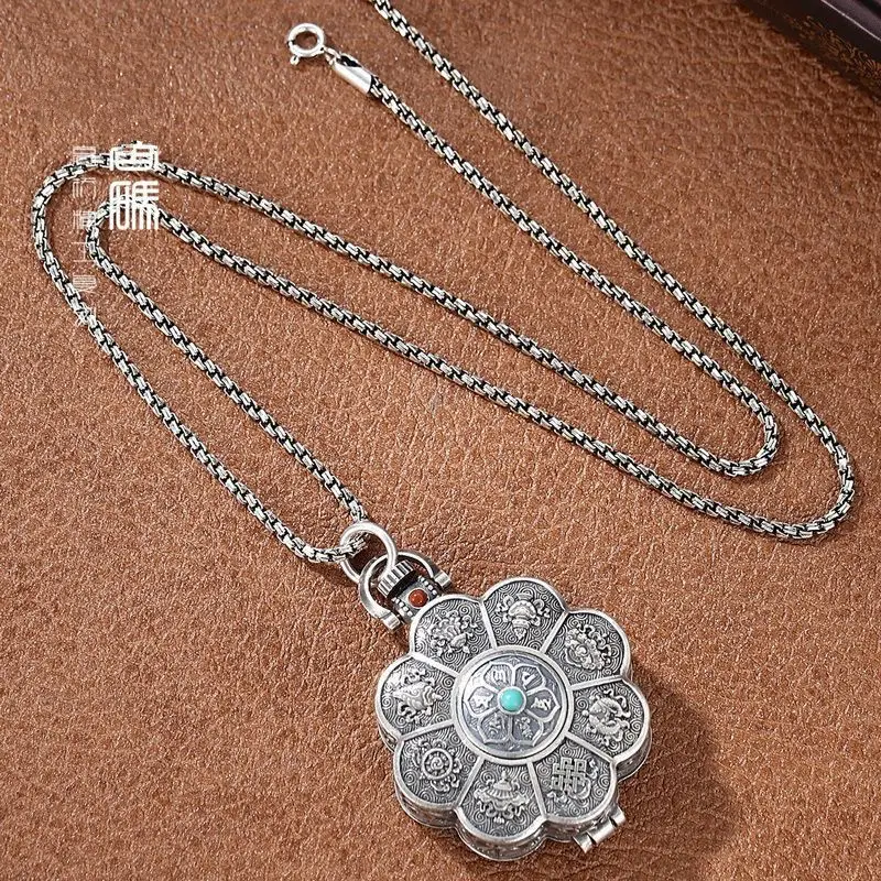 Ancient Lotus Auspicious Eight Treasures Necklace for Men