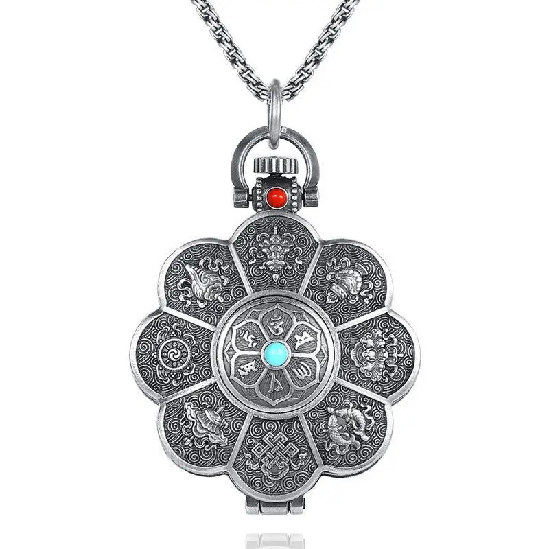 Ancient Lotus Auspicious Eight Treasures Necklace for Men