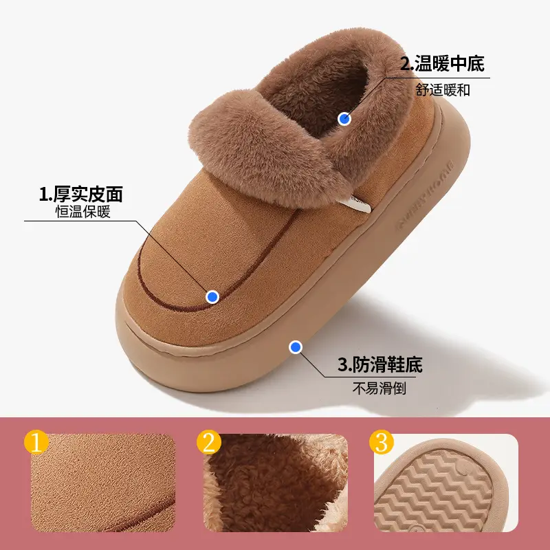 2025 New Cotton Slippers for Women Winter Couple Non-Slip Warm Lapel Thick Sole Indoor Home Bag Heel Snow Boots - Image 8