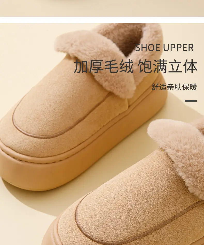 2025 New Cotton Slippers for Women Winter Couple Non-Slip Warm Lapel Thick Sole Indoor Home Bag Heel Snow Boots — feature 9