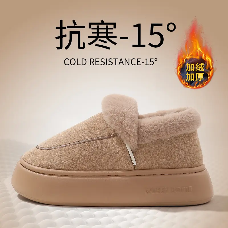 2025 New Cotton Slippers for Women Winter Couple Non-Slip Warm Lapel Thick Sole Indoor Home Bag Heel Snow Boots - Image 2