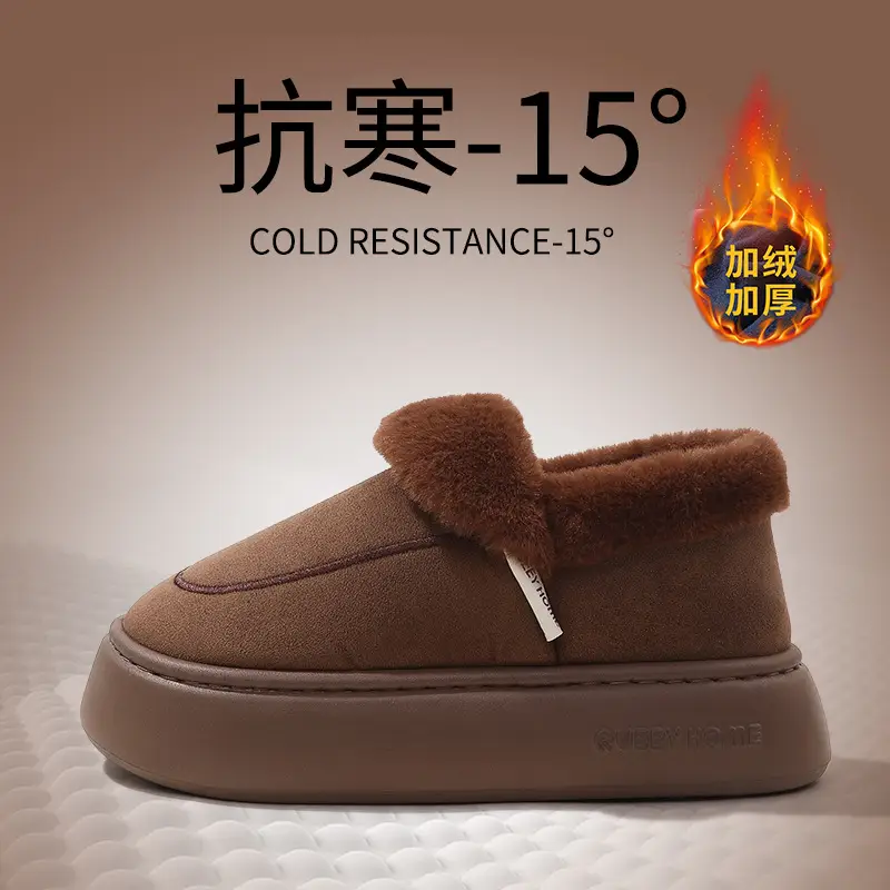 2025 New Cotton Slippers for Women Winter Couple Non-Slip Warm Lapel Thick Sole Indoor Home Bag Heel Snow Boots - Image 3