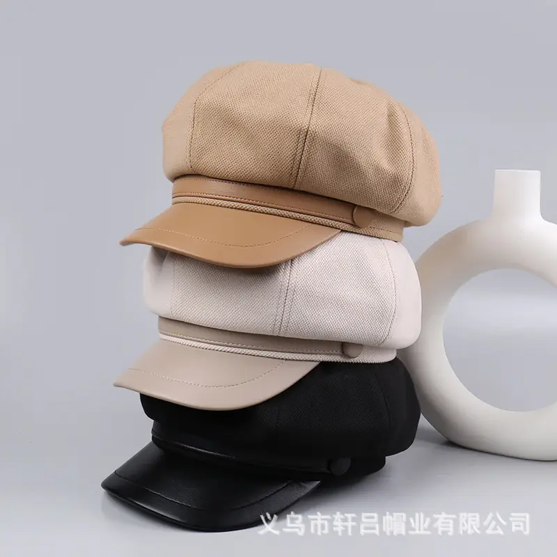 Autumn Winter British Leather Brim Hat Women - Image 5