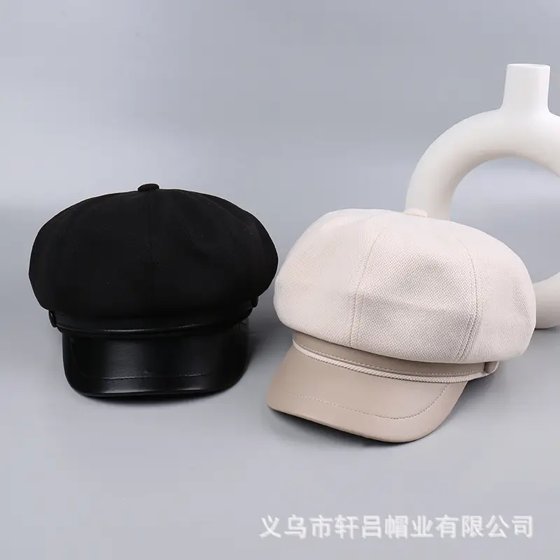 Autumn Winter British Leather Brim Hat Women - Image 6