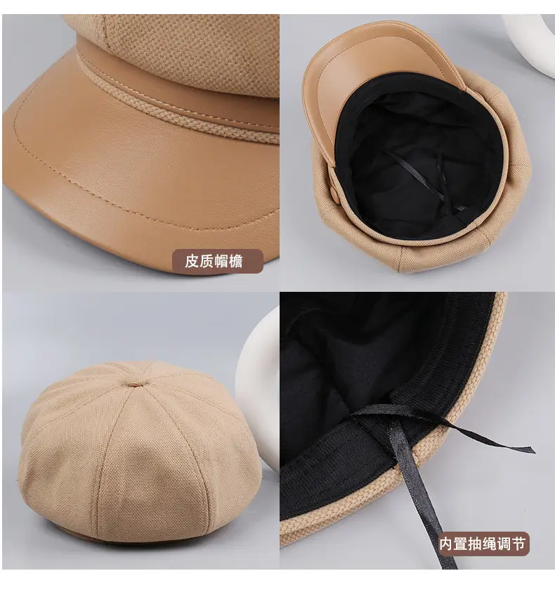 Autumn Winter British Leather Brim Hat Women — feature 25