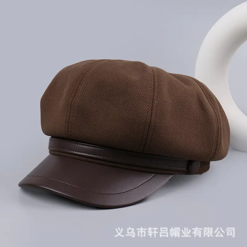 Autumn Winter British Leather Brim Hat Women - Image 2