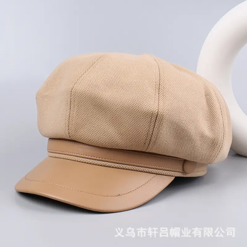 Autumn Winter British Leather Brim Hat Women - Image 3