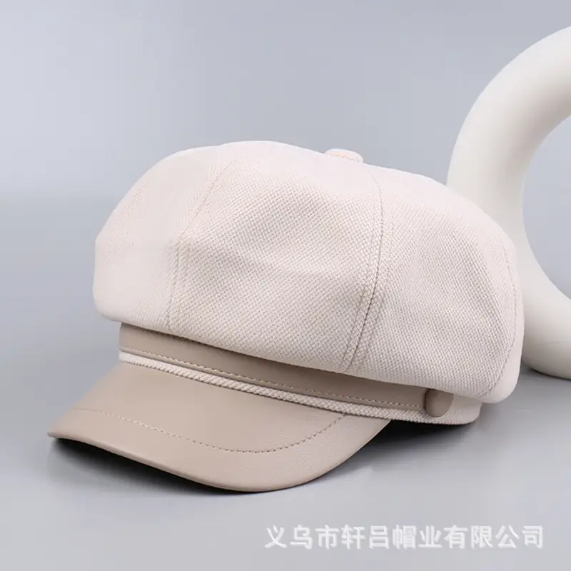 Autumn Winter British Leather Brim Hat Women - Image 4