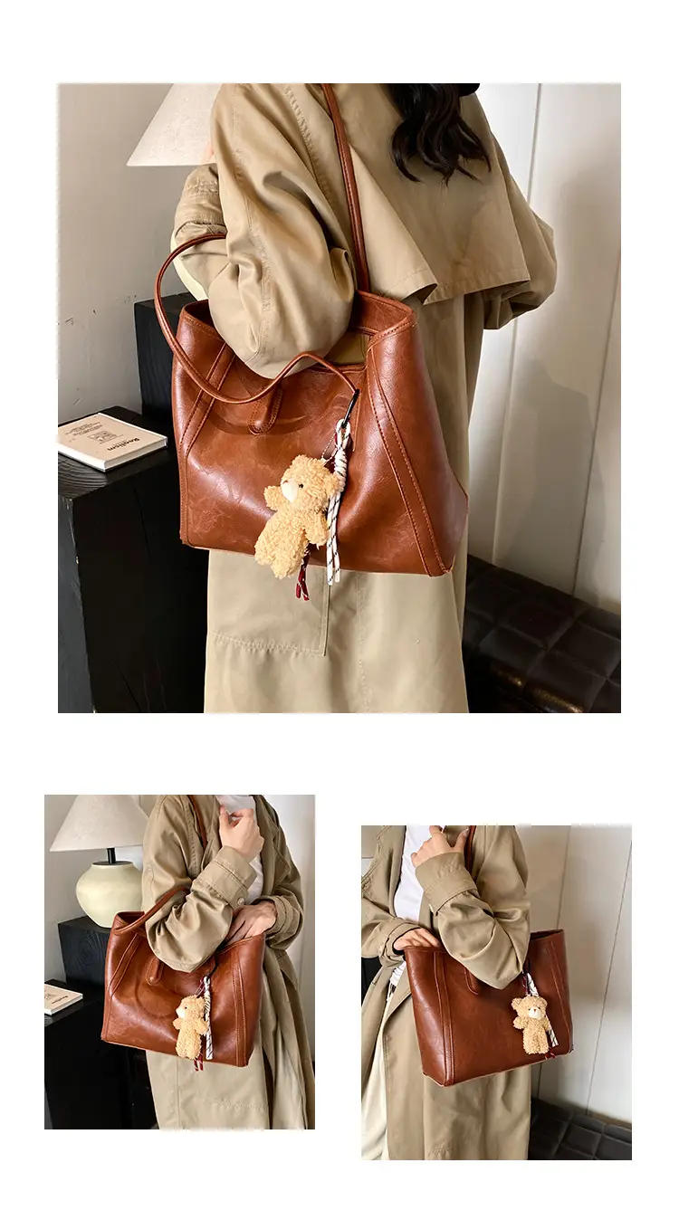 Women Large Capacity Shoulder Bag with Zip & Pom Pom — feature 11