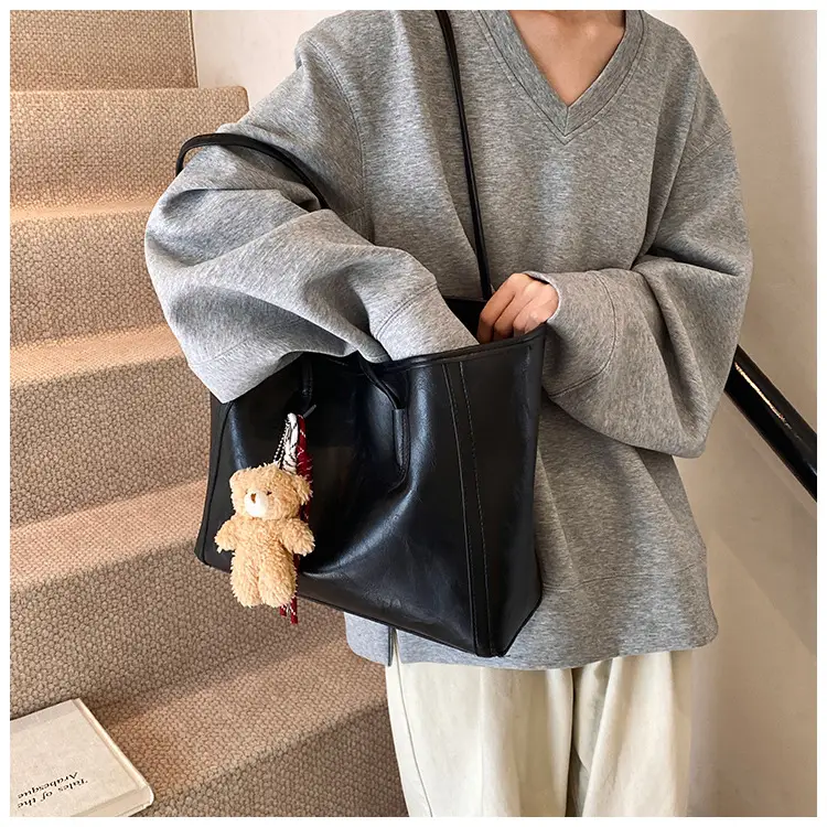 Women Large Capacity Shoulder Bag with Zip & Pom Pom — feature 16
