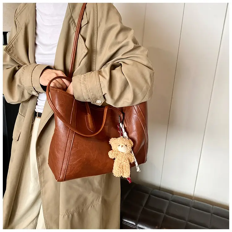 Women Large Capacity Shoulder Bag with Zip & Pom Pom — feature 21