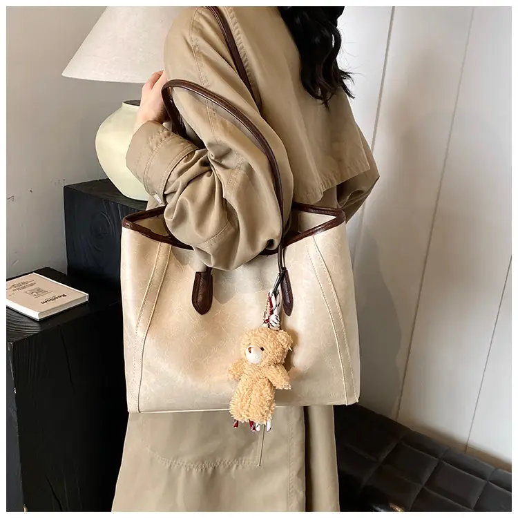 Women Large Capacity Shoulder Bag with Zip & Pom Pom — feature 27