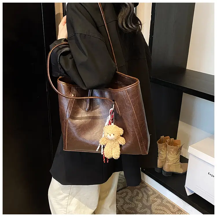 Women Large Capacity Shoulder Bag with Zip & Pom Pom — feature 31